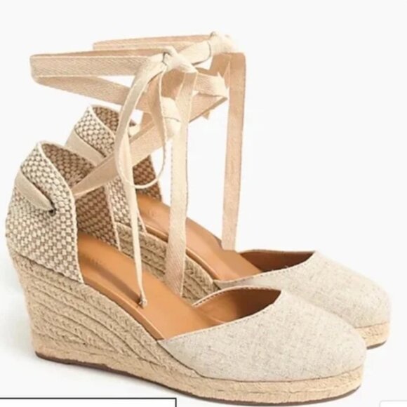 J. Crew Canvas Ankle-Wrap Espadrille Wedges - Size 7.5 - Picture 1 of 6